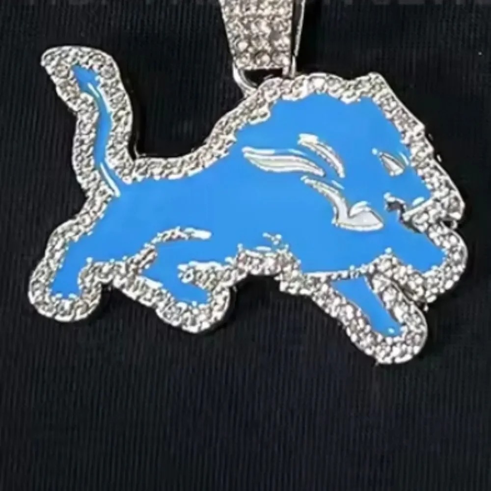 Detroit Lions  Hip Hop Iced out Silver Cuban Chain Necklace